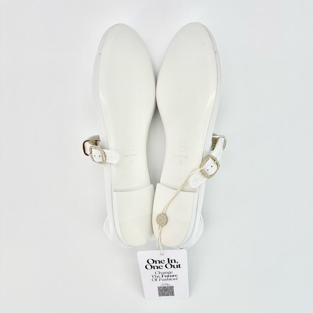 NEW Chanel 2024 Interlocking CC Logo White Leather Cap Toe Ballerina Flats 42 - Picture 9 of 10